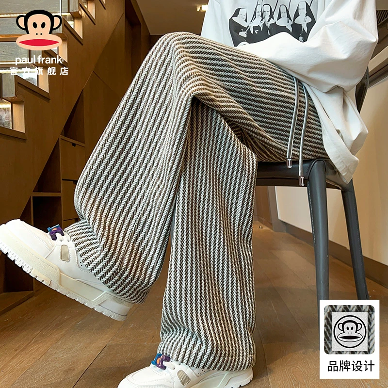 PaulFrank/大嘴猴美式条纹休闲裤男士秋季新款潮牌宽松直筒阔腿裤