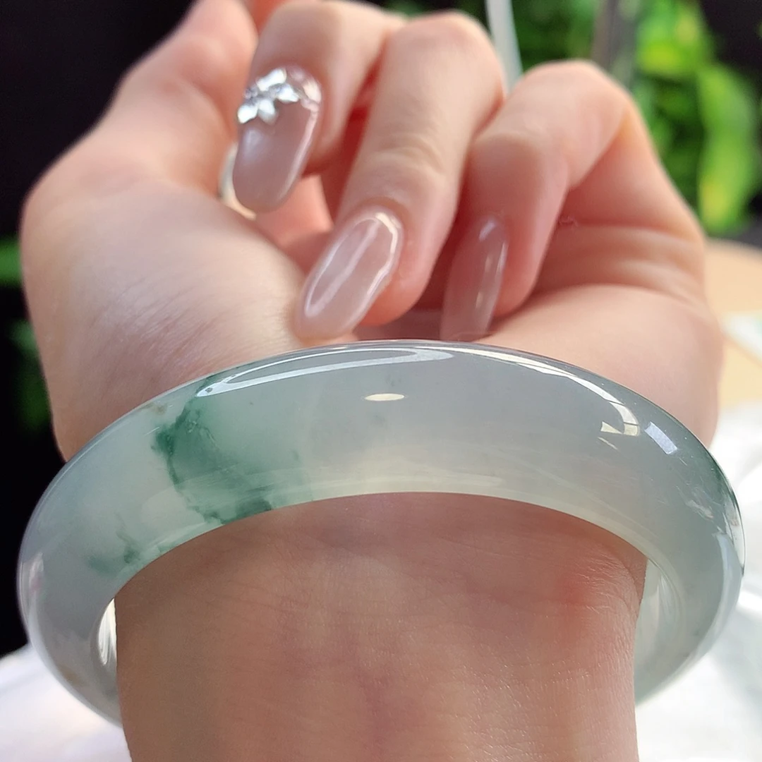 未镶嵌手镯翡翠天然A货翡翠56-57青花瓷 蓝底带蓝花13号