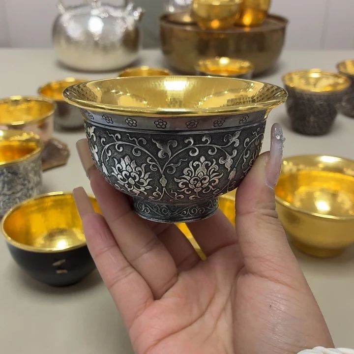 李小鹤金包银足金3克缠枝莲杯