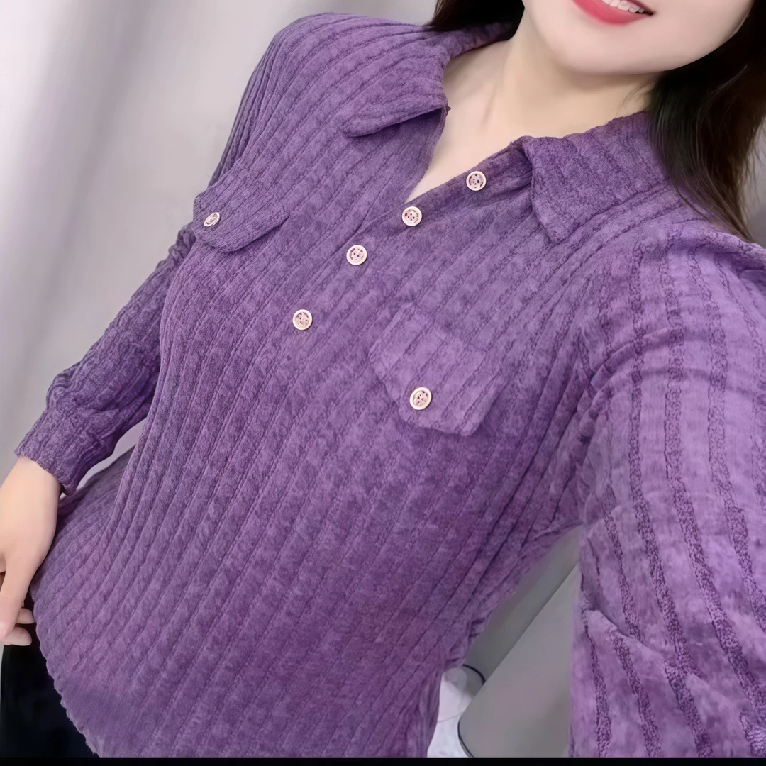 A时尚气质半开衬衫洋气高档百搭POLO打底上衣时尚显瘦打底衫