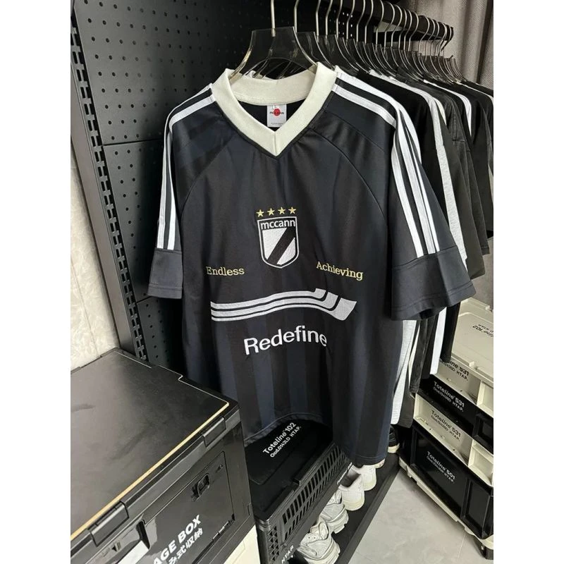 夏季大码300斤美式复古杠条短袖T恤男生潮牌宽松街头运动休闲上衣