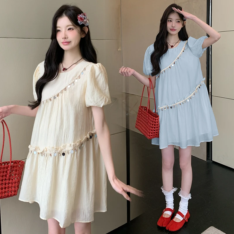 孕妇连衣裙2025夏新款韩版显瘦重工法式独特设计感减龄孕妇连衣裙