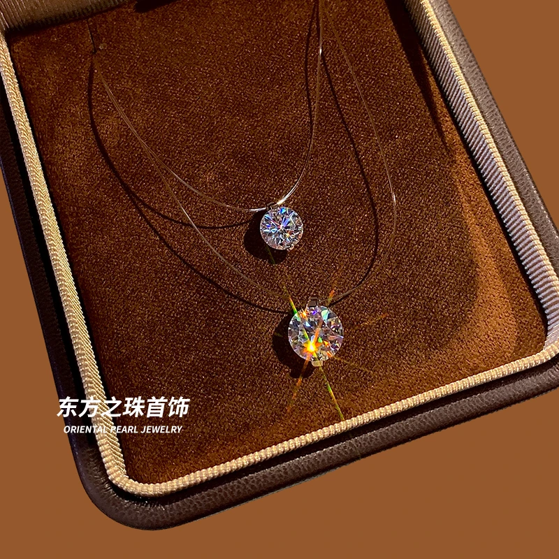 坠链均925银莫桑石 人鱼之泪项链隐形520礼物夏季单钻时尚简约气