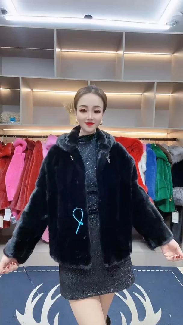 2024冬季新款进口貂皮大衣女整貂窜刀连帽海宁皮草短款时尚外套女