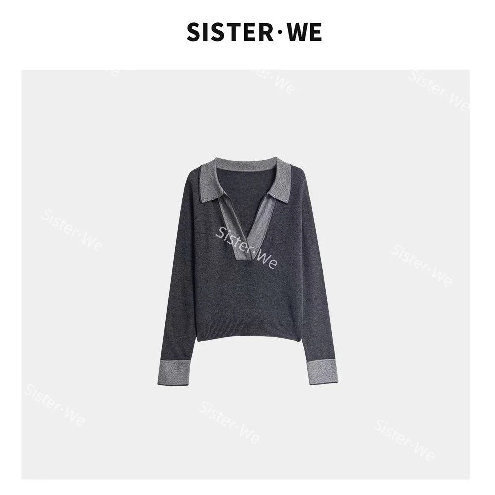 【no退no换】薇姐【暗雅】Sister·We 极简风V领长袖翻领上衣 90694