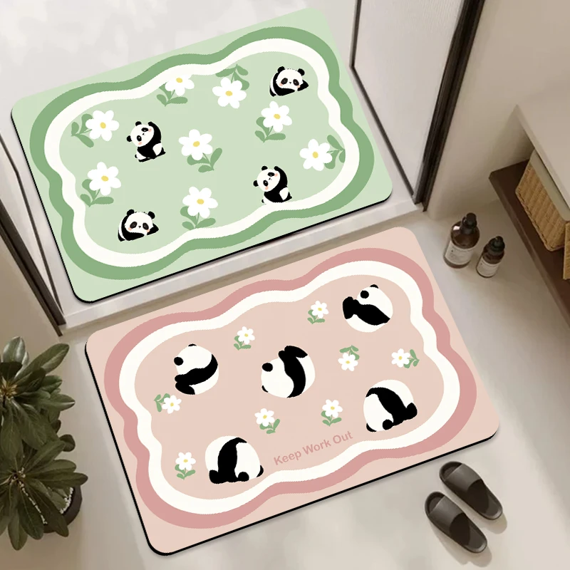 小花熊猫卡通浴室吸水地垫软硅藻泥卫生间门口防滑脚垫子厕所地毯