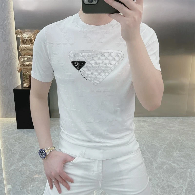 针织男2025夏季新款修身帅气针织薄款圆领套头冰丝T恤