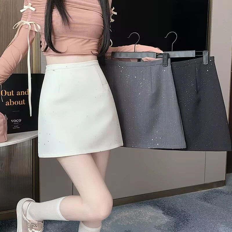 灰色亮片西装半身裙女春季2025新款包臀半裙小个子高腰a字短裙子