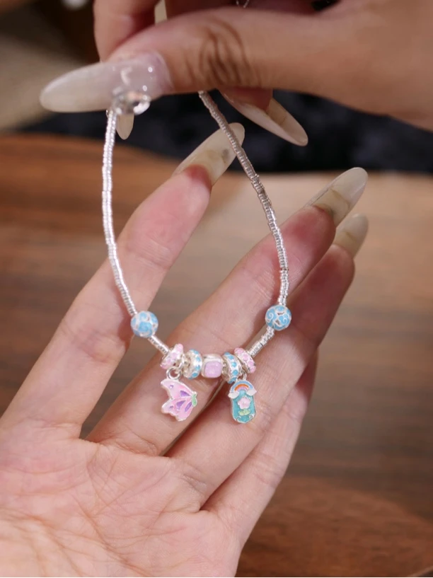 足银手链 【匠心银作】｜足银999幻彩碟多巴胺彩虹手链