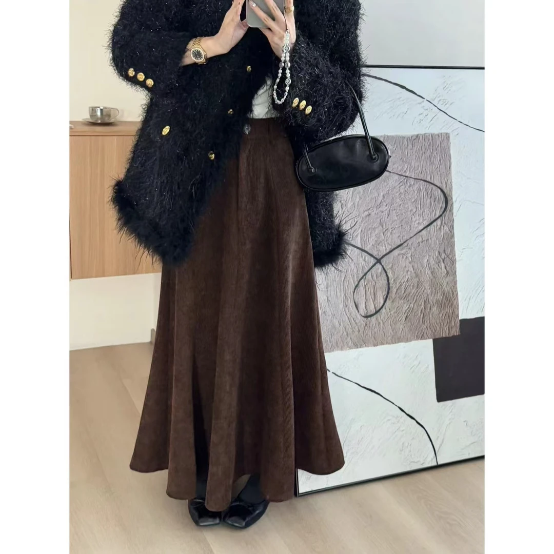 SP【爱的迫降】超重工复合绒灯芯绒大裙摆伞裙松紧腰半身裙长裙