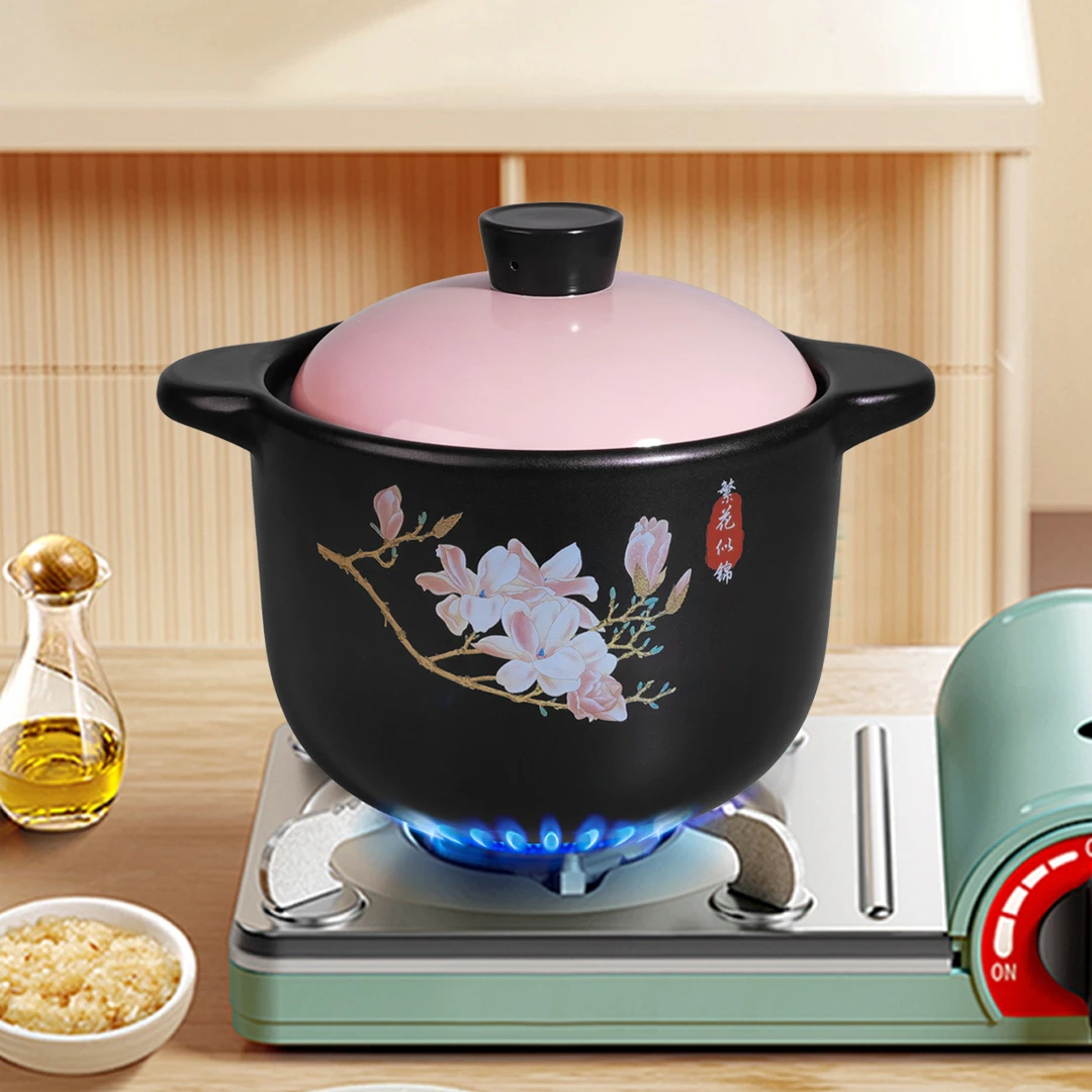 【繁花似锦】5L粉盖砂锅炖锅干烧不裂煤气灶煲仔饭燃气高温陶煲粥