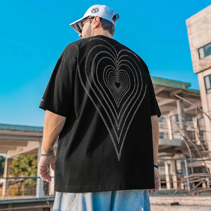 纺布者大码潮牌男装夏季圆领烫钻短袖T恤男胖子加肥加大宽松300斤