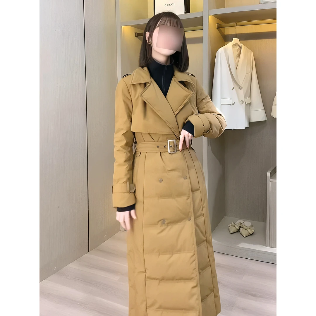 冬装2025新款长款轻薄棉服女欧货洋气高级感炸街拼接外套