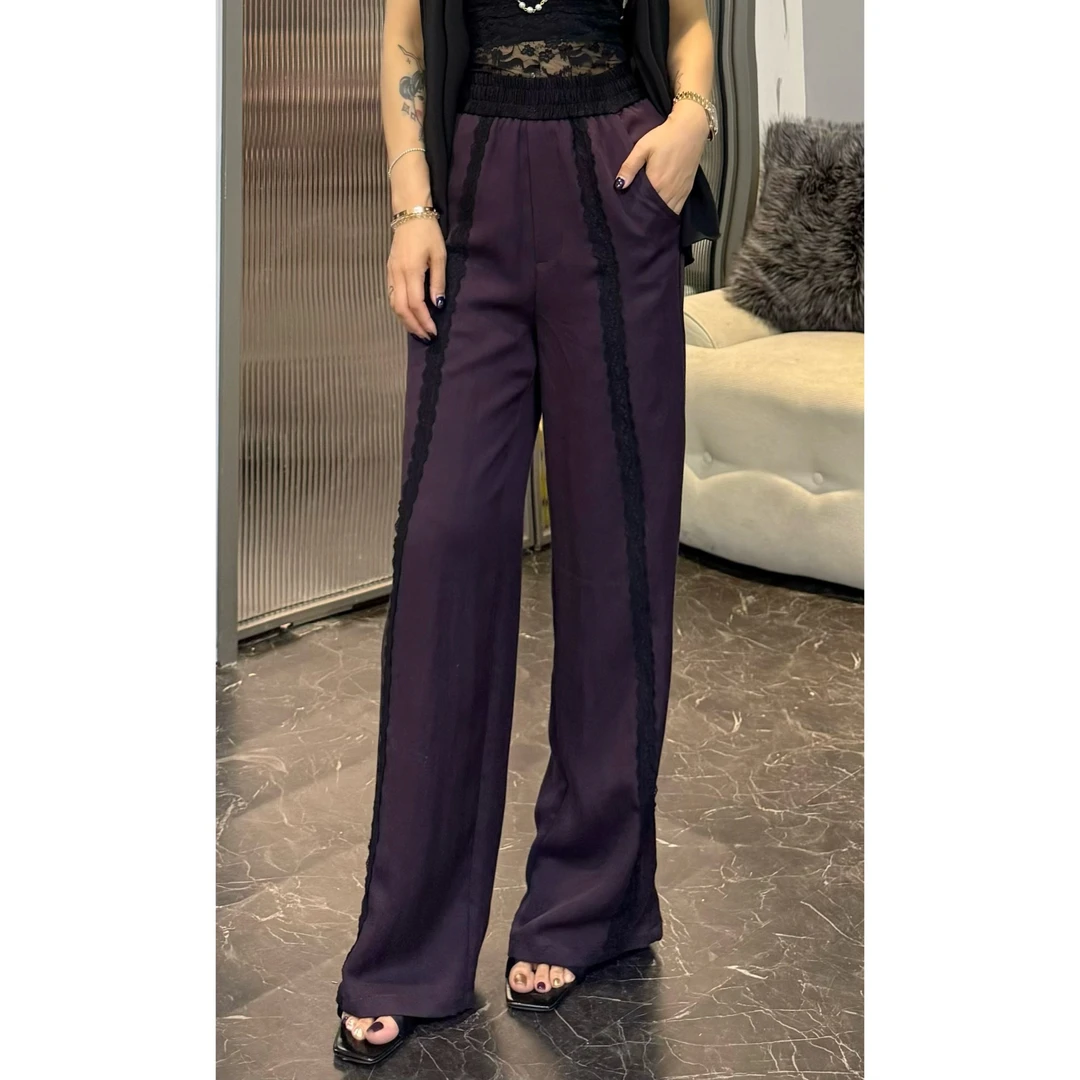 SONG-原创【长裤-紫气福来】新款重工蕾丝时尚洋气百搭显瘦气质