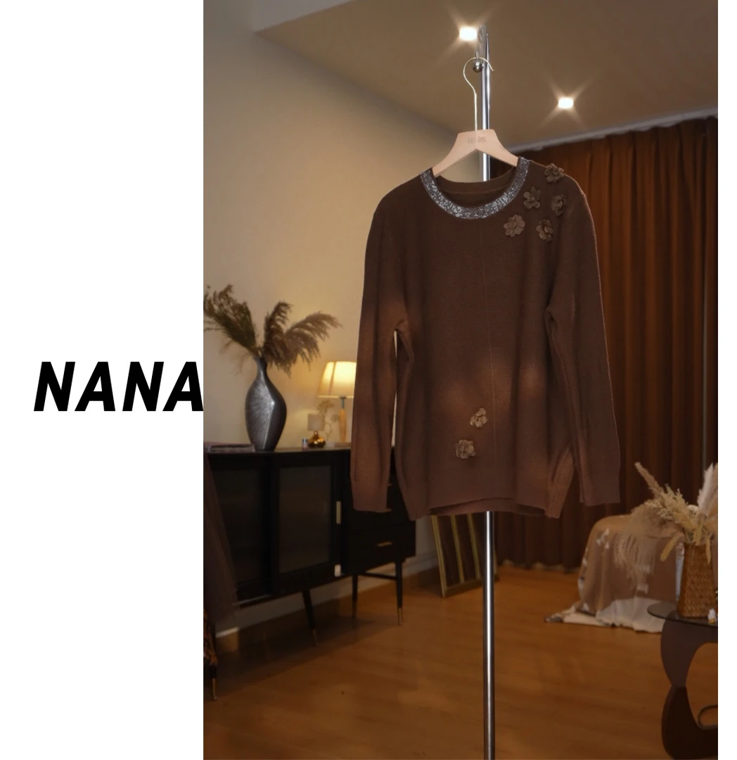 落肩袖半高领衫不褪色薄款花纹圆领常规针织