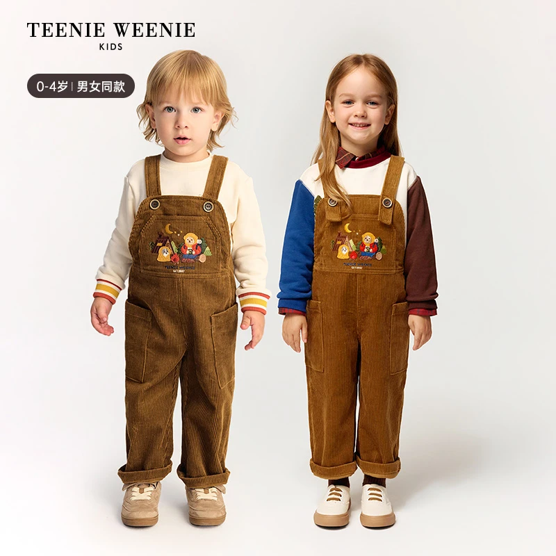 TeenieWeenieBaby小熊童装25秋冬宽松灯芯绒背带裤T0TC258978N