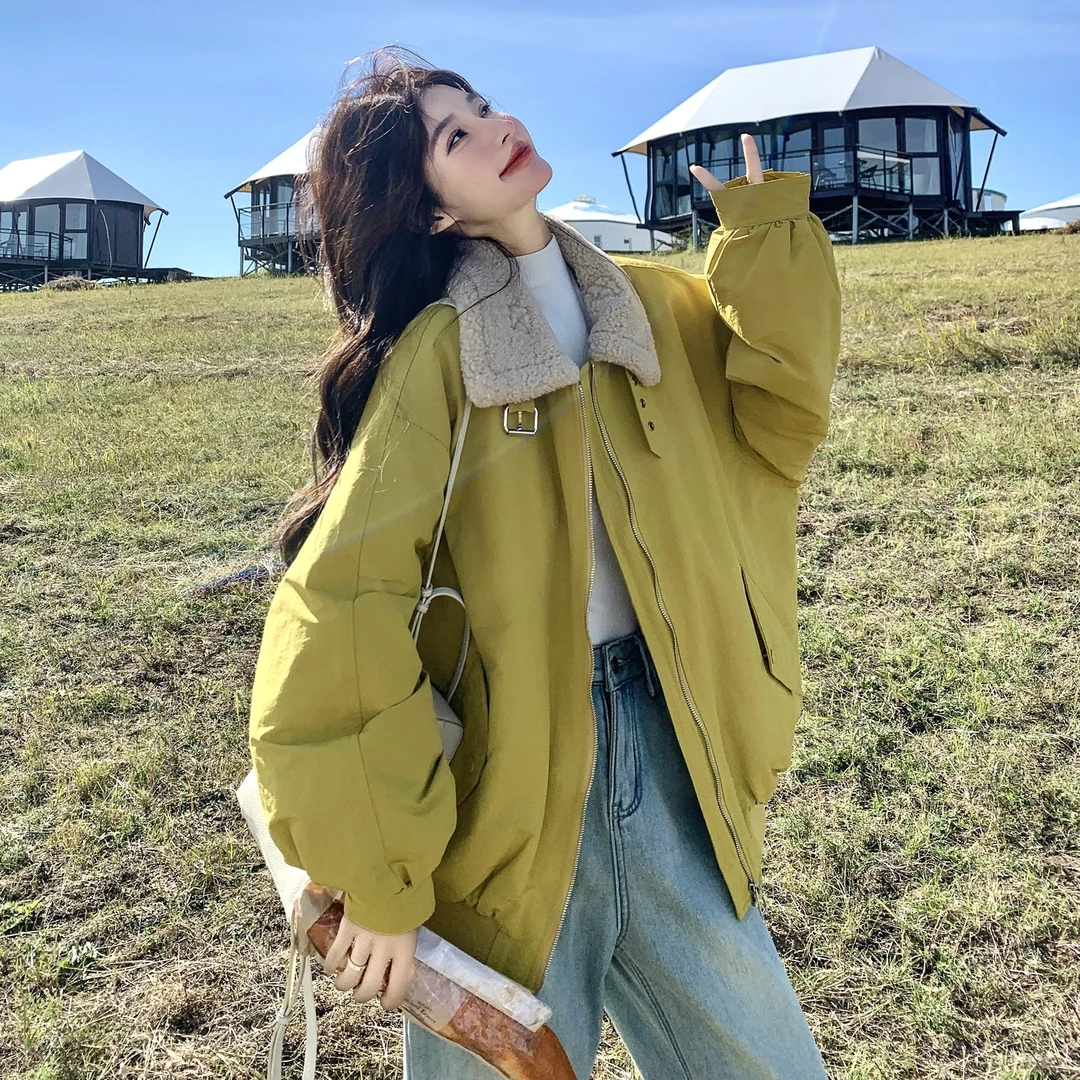 羊羔毛拼接羽绒服女冬季2025新款超好看的韩系chic氛围感洋气外套