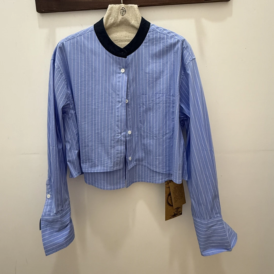 6718miu系撞色条纹衬衫