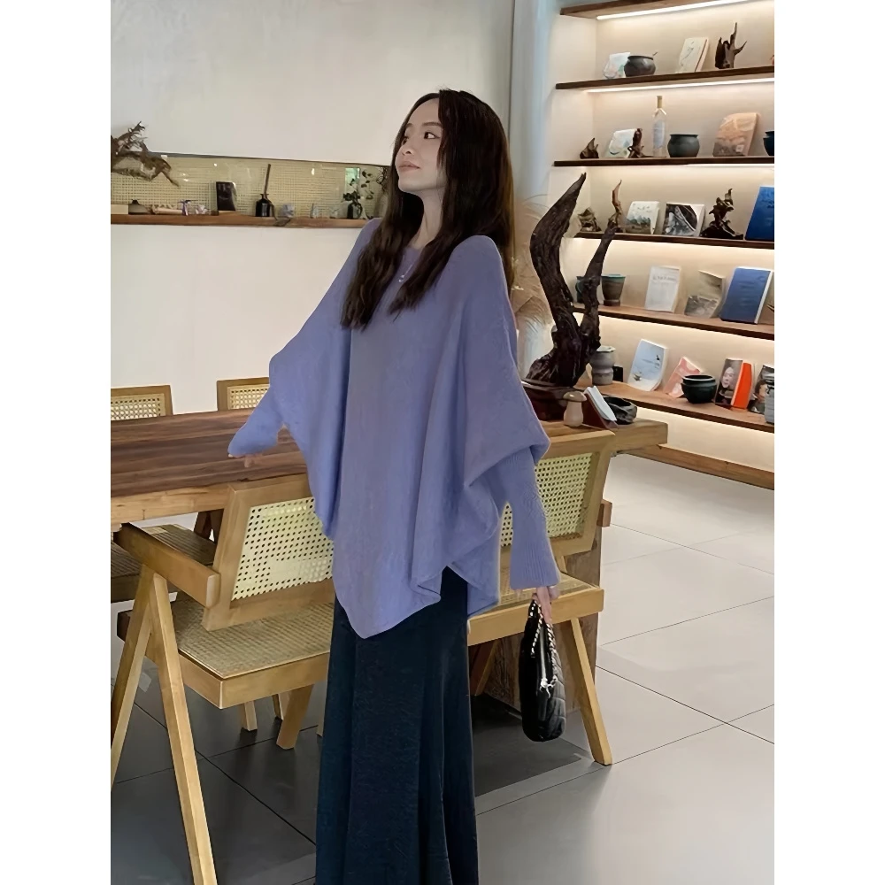 减龄一整套韩剧女主高级感大方得体穿搭蝙蝠袖针织衫半身裙两件套