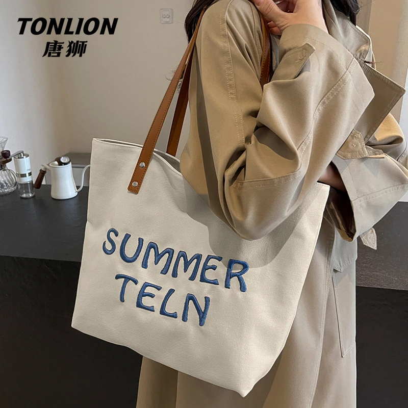 tonlion/唐狮单肩包托特包刺绣老师包包日系大学生大包包字母休闲