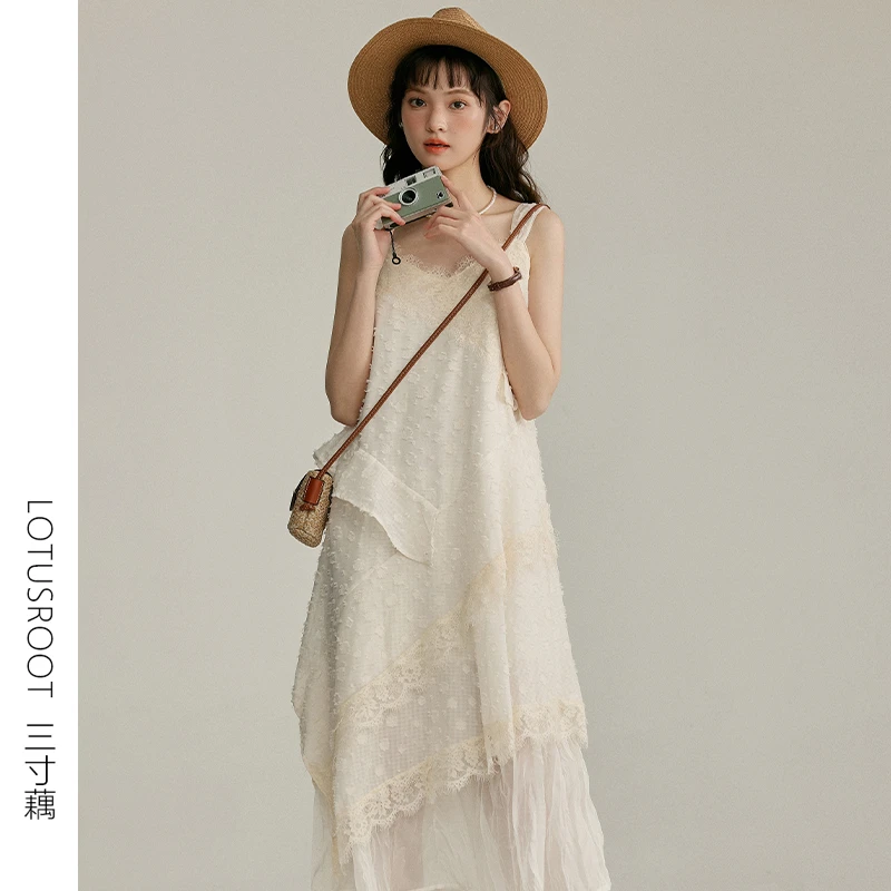 【三寸藕】小众高级感不规则连衣裙显瘦收腰拼接甜美吊带裙子555