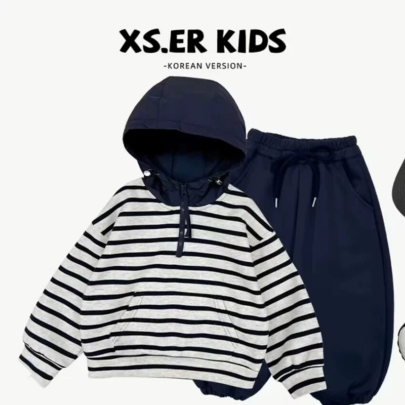 爆款男女童连帽卫衣2025春秋新款中小童韩版休闲条纹上衣儿童穿搭