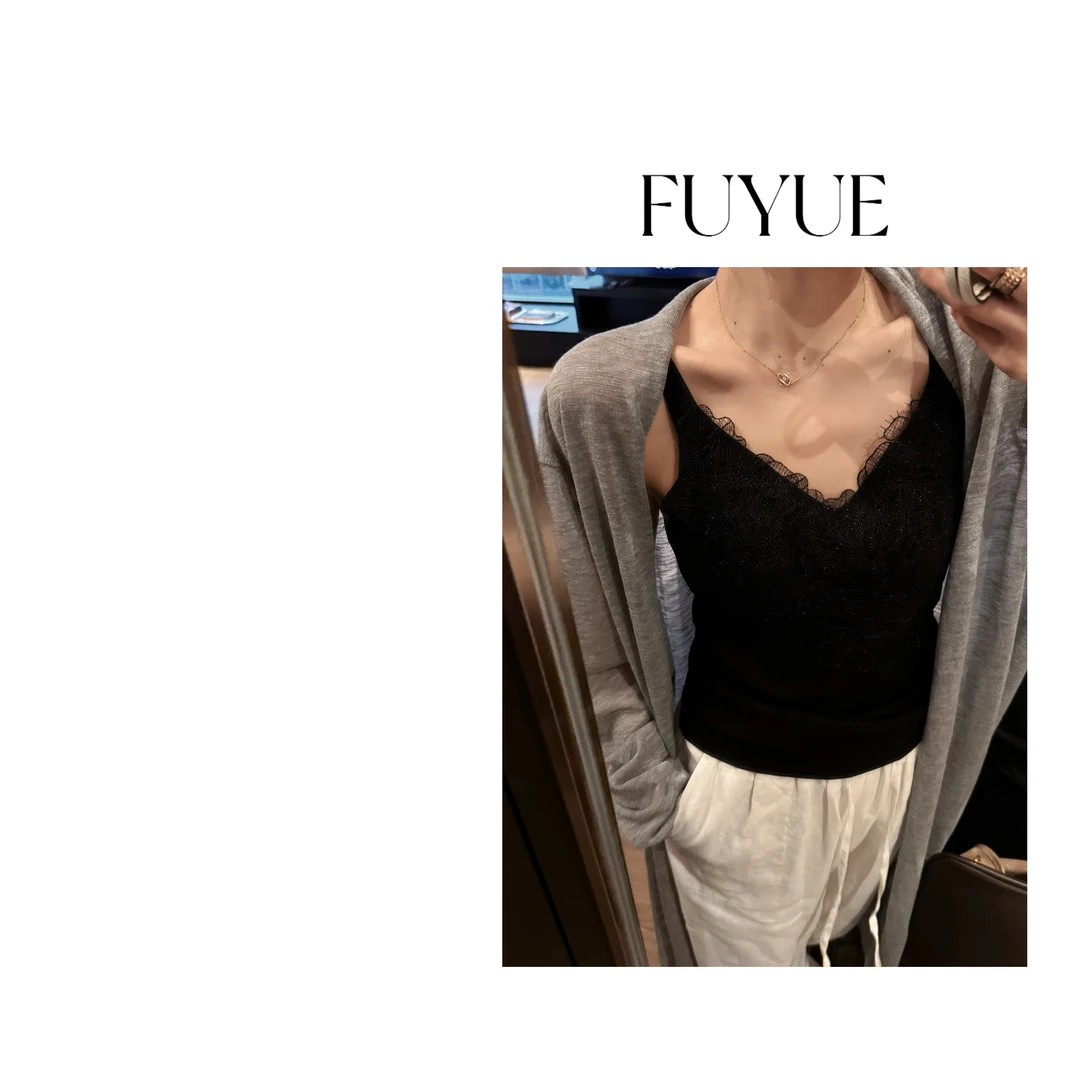FUYUE赴约 品质黑色蕾丝吊带通勤打底性感外穿修身百搭女士