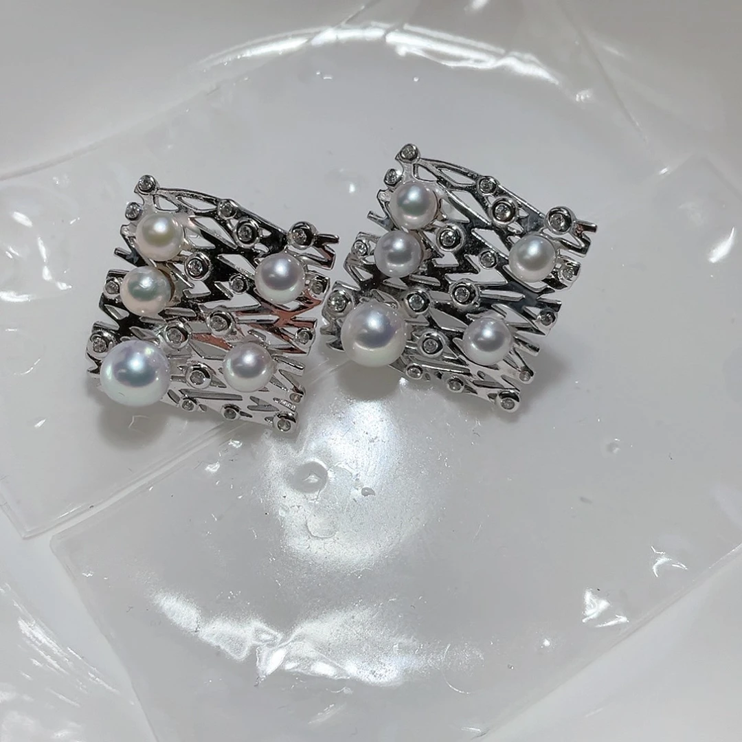 淡水珍珠耳饰银S925镶嵌我**V