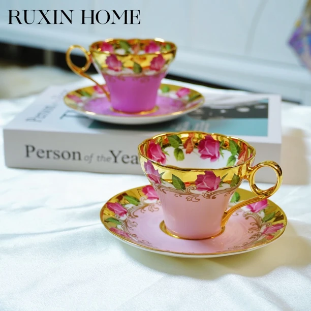 自然写生·埃菲杯碟-紫釉19朵玫瑰骨瓷咖啡杯碟 180ml