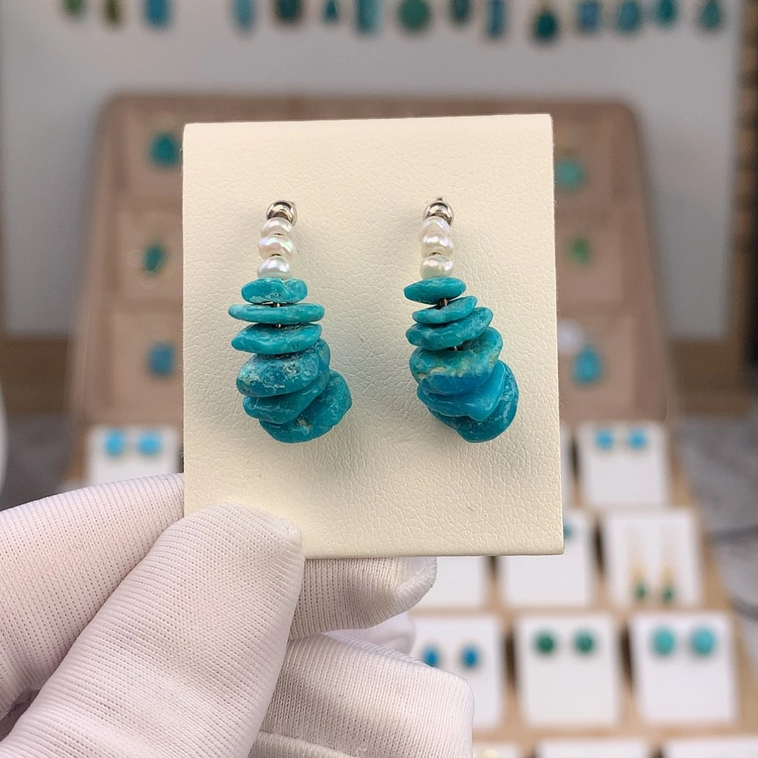 绿松石未镶嵌耳饰