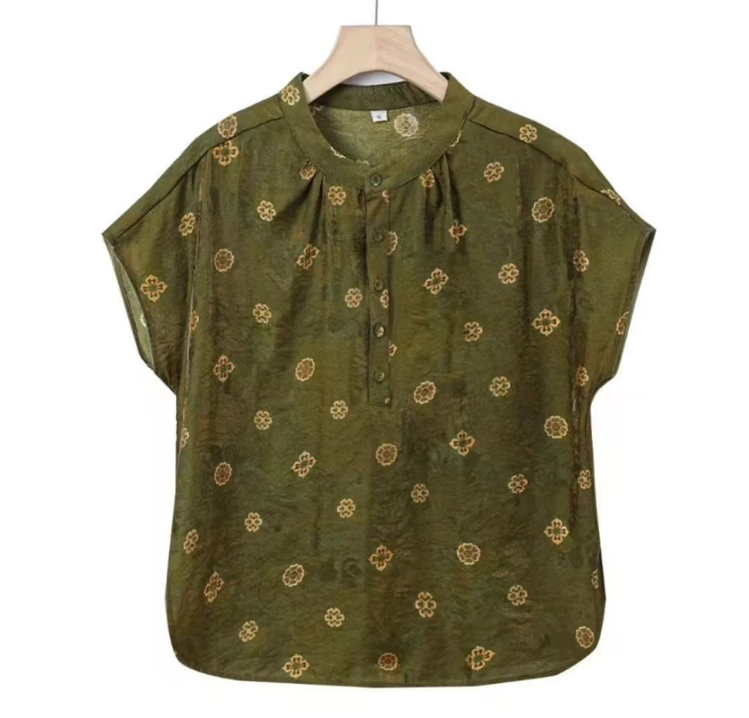 914【巧姐专属】新款时尚休闲百搭重工宽松碎花小飞袖