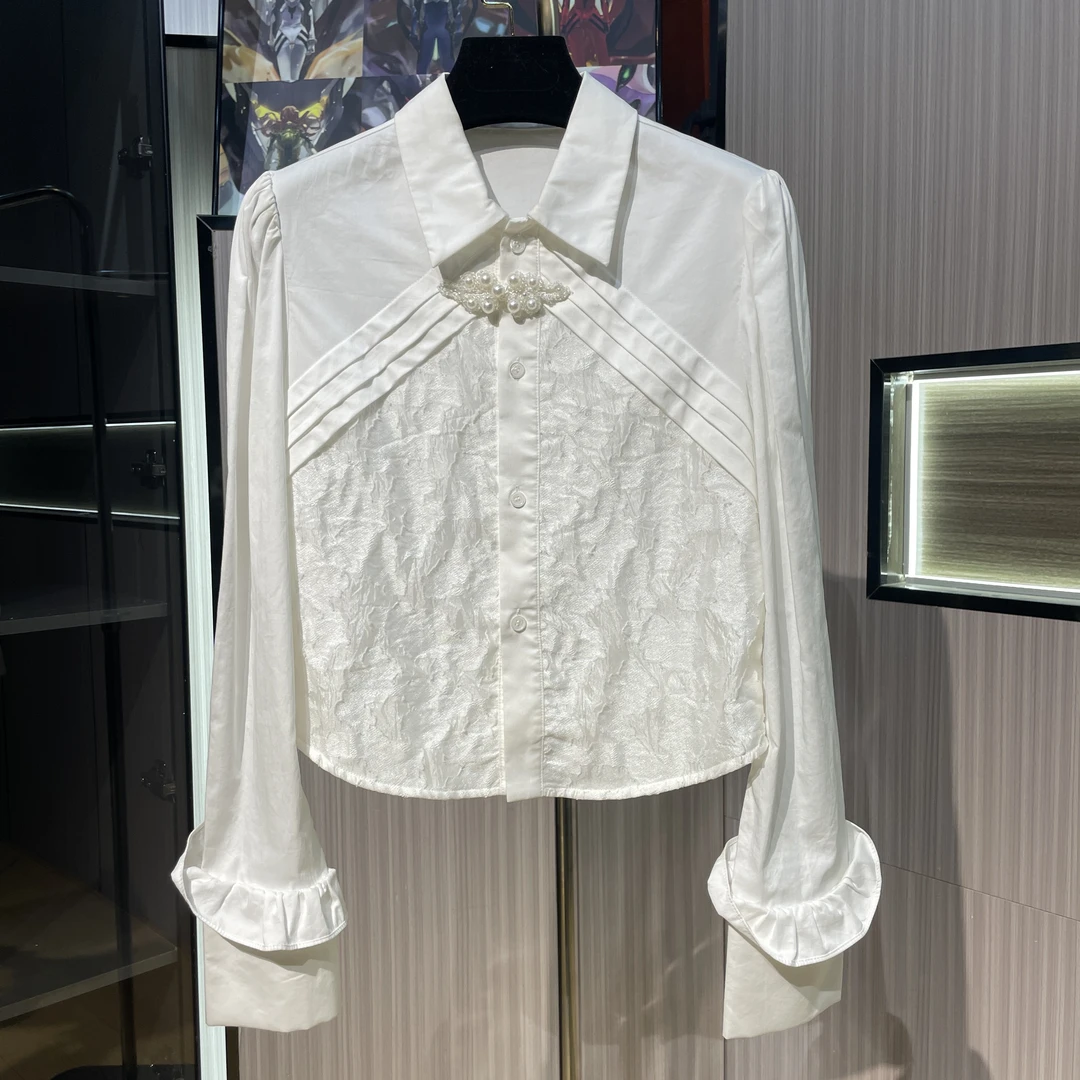 2024早春上市新款衬衫蕾丝衬衣气质衬衣长袖白色百搭打底女士214