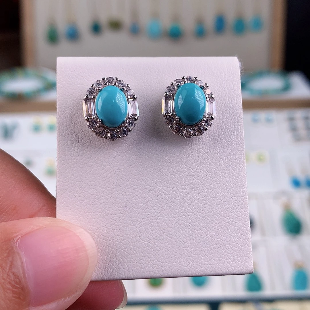 银S925镶嵌绿松石耳饰