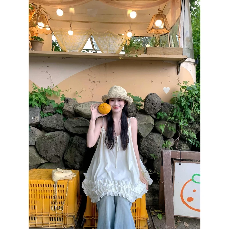 黑水女 里斯本夏日 不规则荷叶边吊带连衣裙女海边度假风夏季裙子