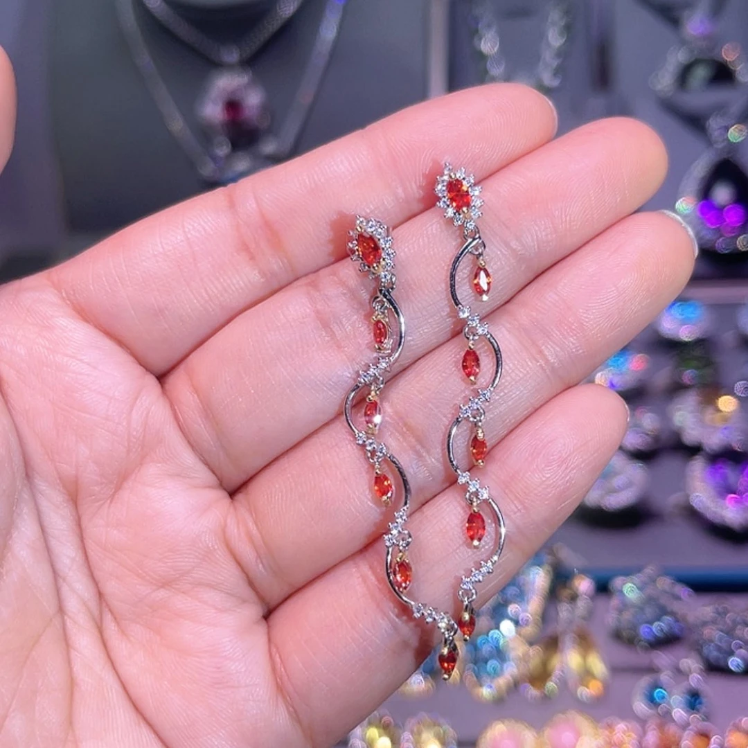 【闪购商品】彩色蓝宝石耳饰银S925镶嵌