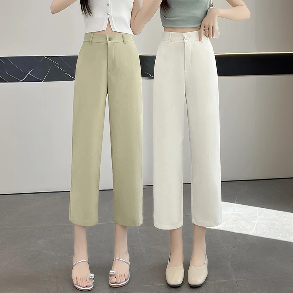 八分裤女夏季薄款小个子女裤休闲夏天西装裤窄版九分冰丝直筒裤女