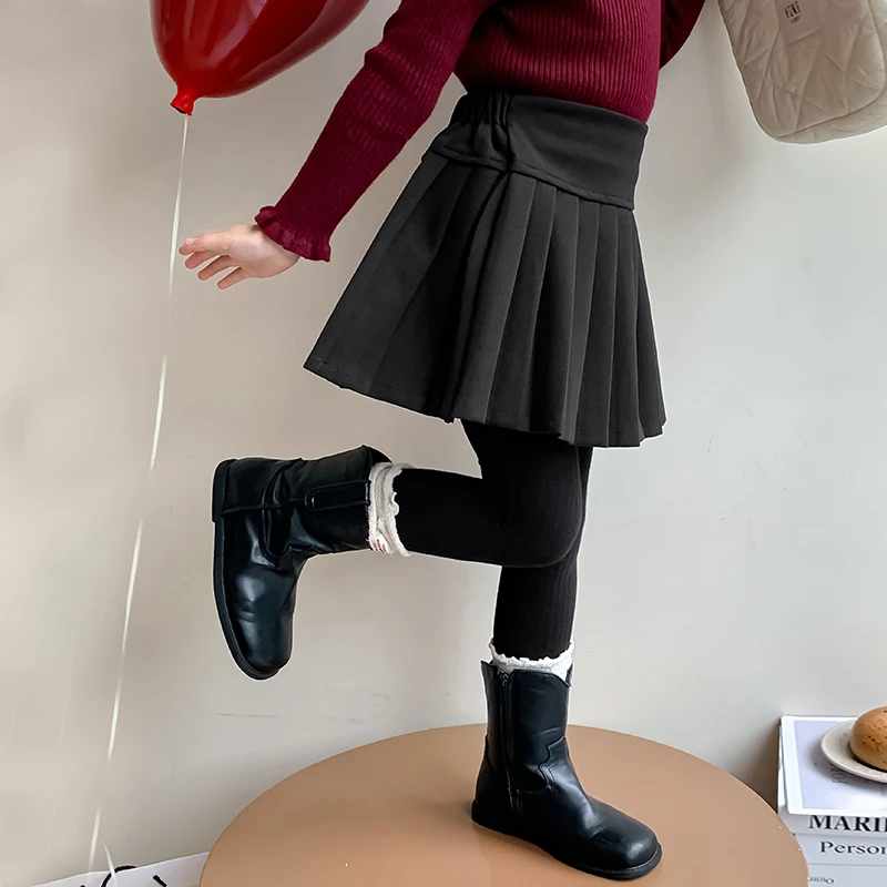 女童半身裙2025秋冬新款洋气加绒短裙冬季百搭百褶裙D7802-YGG