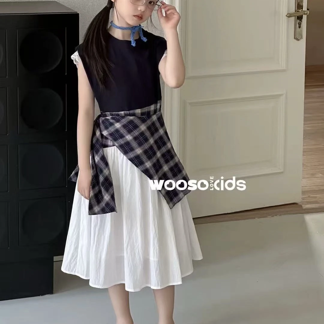 9317儿童拼接款格子连衣裙