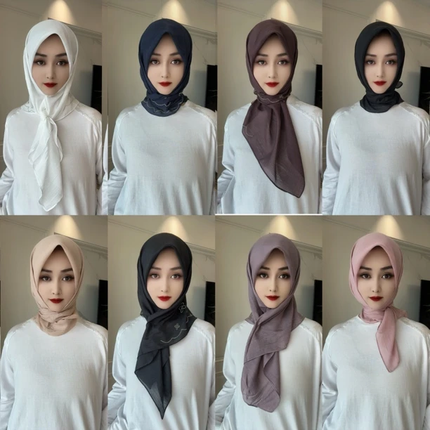 NYL高端平皱麻超薄烫钻气质方巾（配盒针）