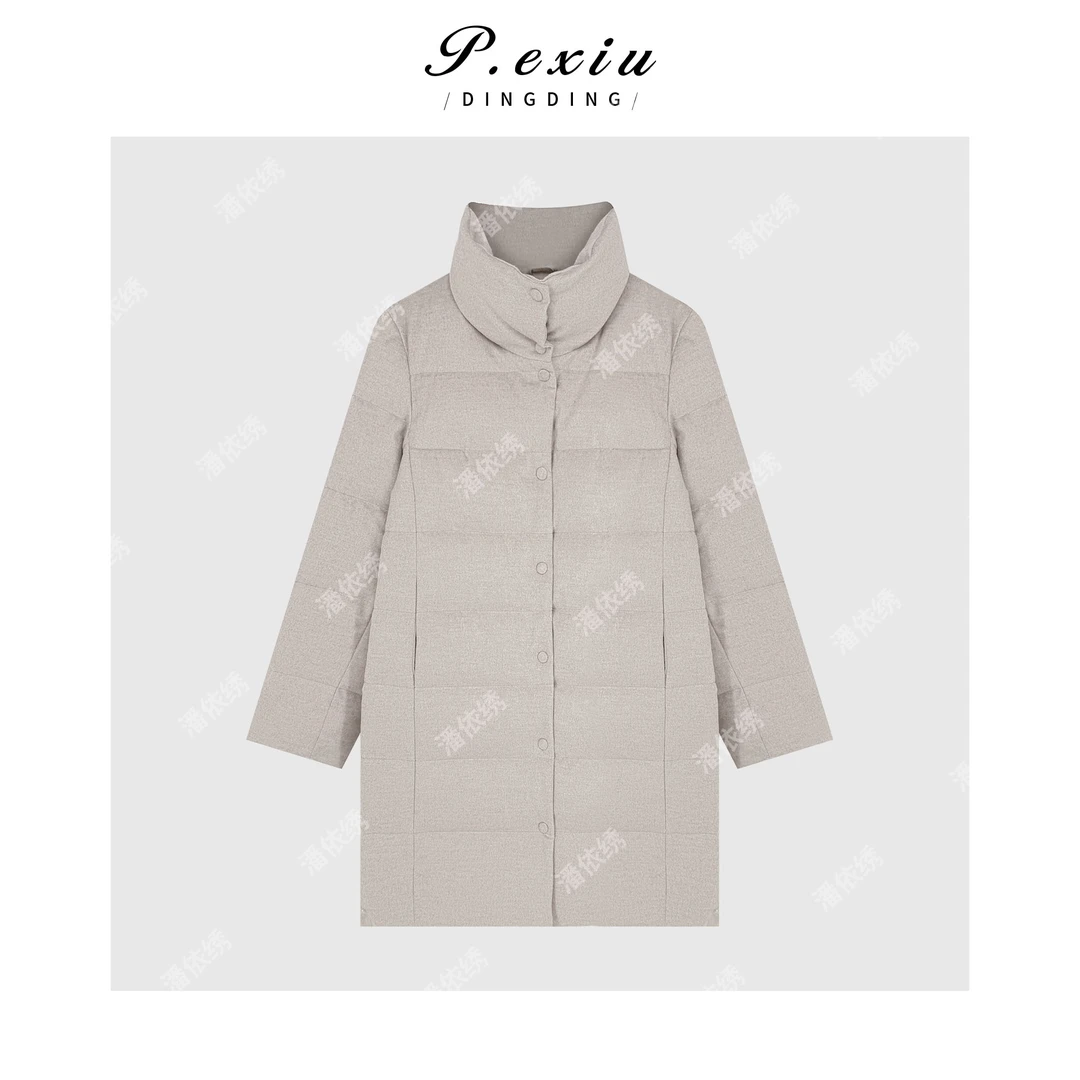 进口白鹅绒高级感磨毛软糯轻盈保暖立领中长款羽绒服MJC171-1