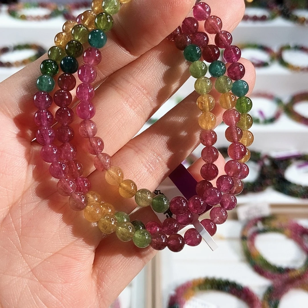 碧玺未镶嵌手链G2642三圈颜色微差