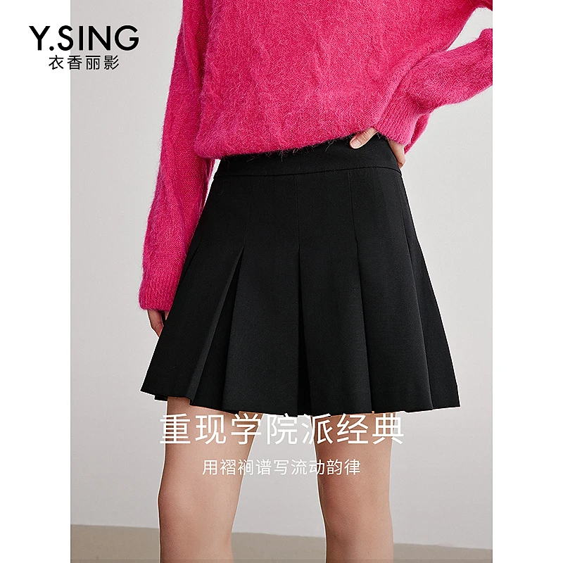 衣香丽影黑色百褶裙短裙女2025年春季新款气质减龄学院风半身裙子
