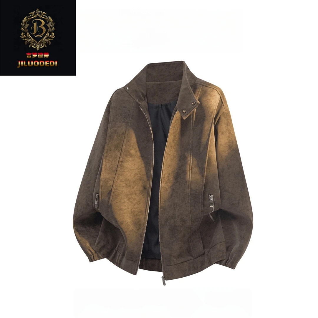 吉罗德蒂春秋新款朋克风潮流设计感美式复古翻领工装休闲夹克外套