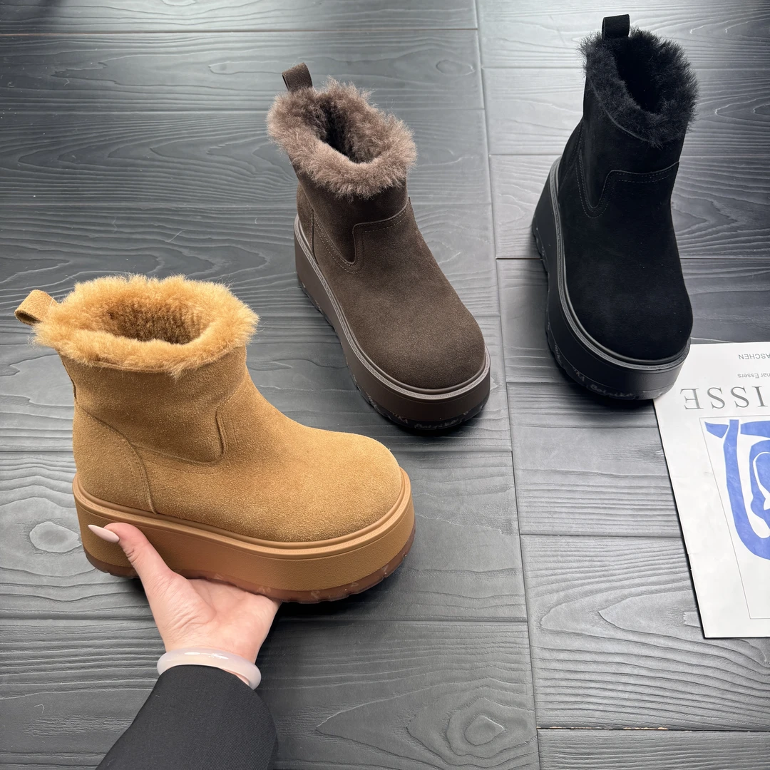增高8-10cm冬季新款羊皮毛一体百搭厚底中筒增高女鞋雪地靴