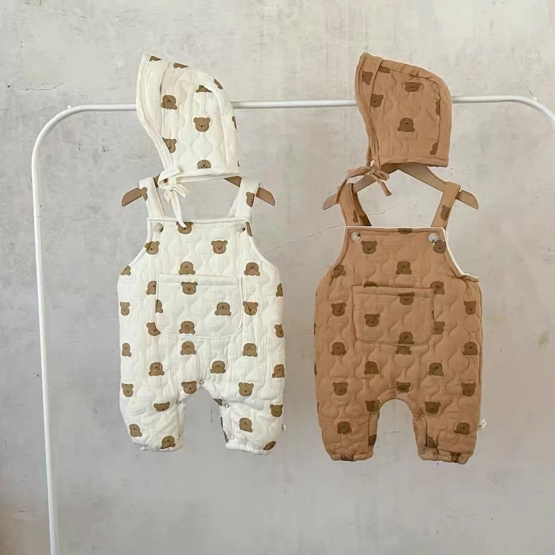 新款宝宝连体背带裤加绒背带裤纱布棉婴儿加厚婴童卡通