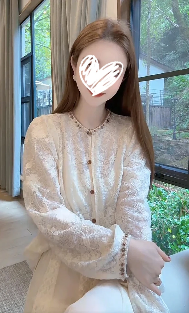 2025春季新款圆领气质中式风串珠优雅蕾丝网纱衬衫女上衣8380