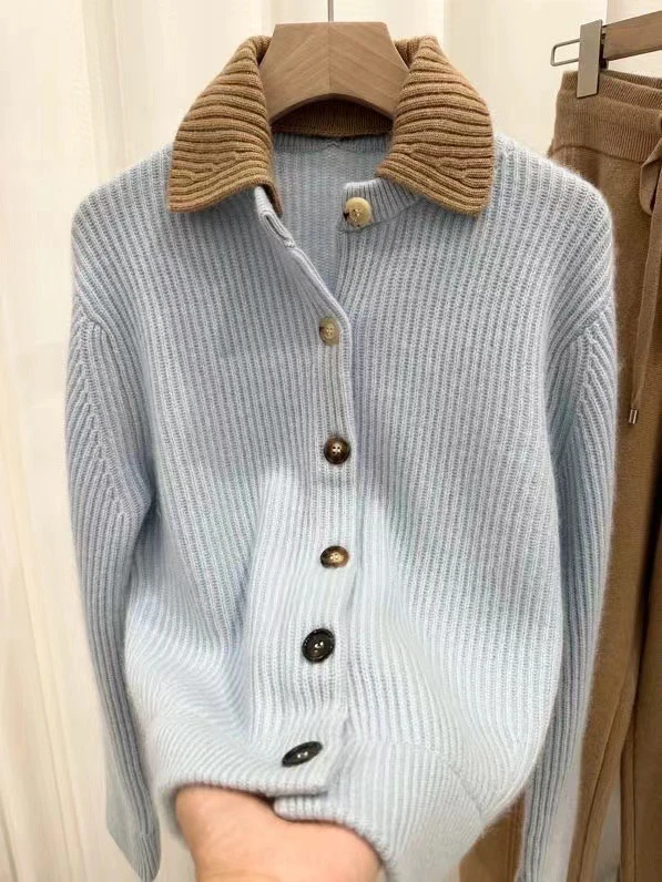 撞色领子拆卸羊绒衫