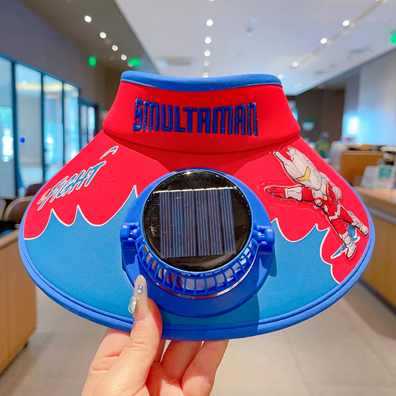 儿童奥特曼太阳能风扇帽卡通男童户外遮阳防晒空顶帽夏季防紫外线