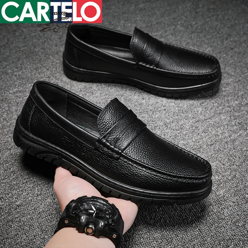 CARTELO/卡帝乐鳄鱼男士真皮豆豆鞋商务休闲百搭软底舒适乐福鞋