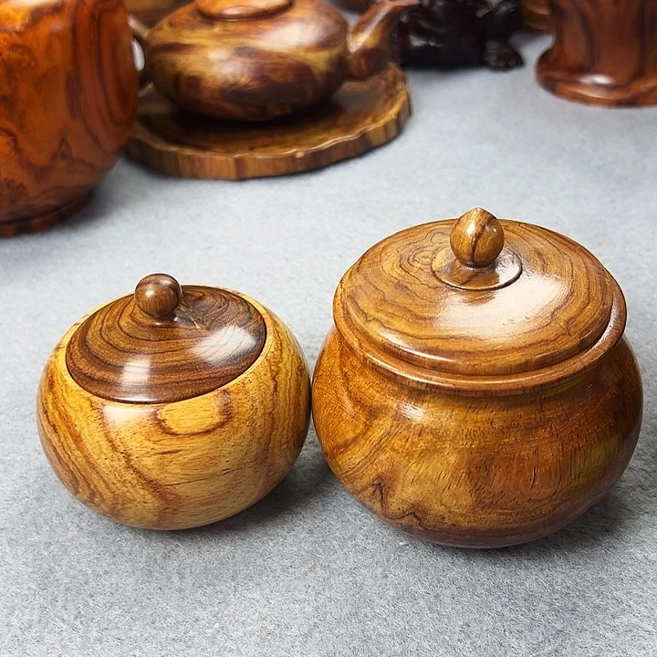 桦*子越南黄花梨茶叶罐二个